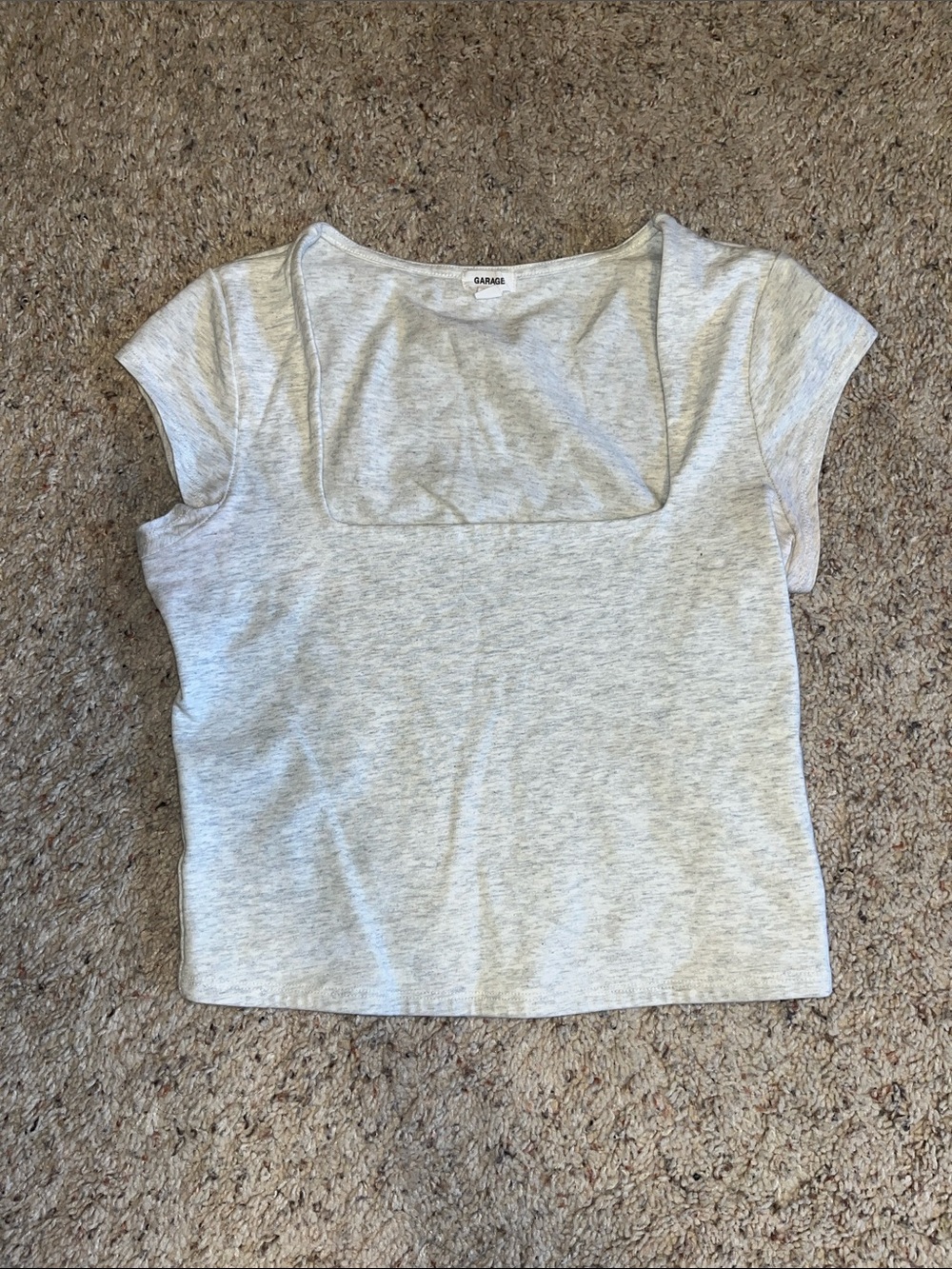 Garage Heather Light Gray Square Neck Cap Sleeve Tee